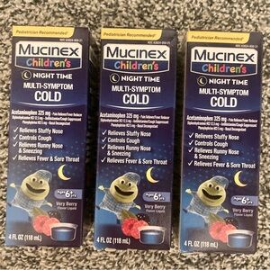 Lot 3 Mucinex Children’s Kid Night Time Multi-Symptom Cold Very Berry 4oz Bundle